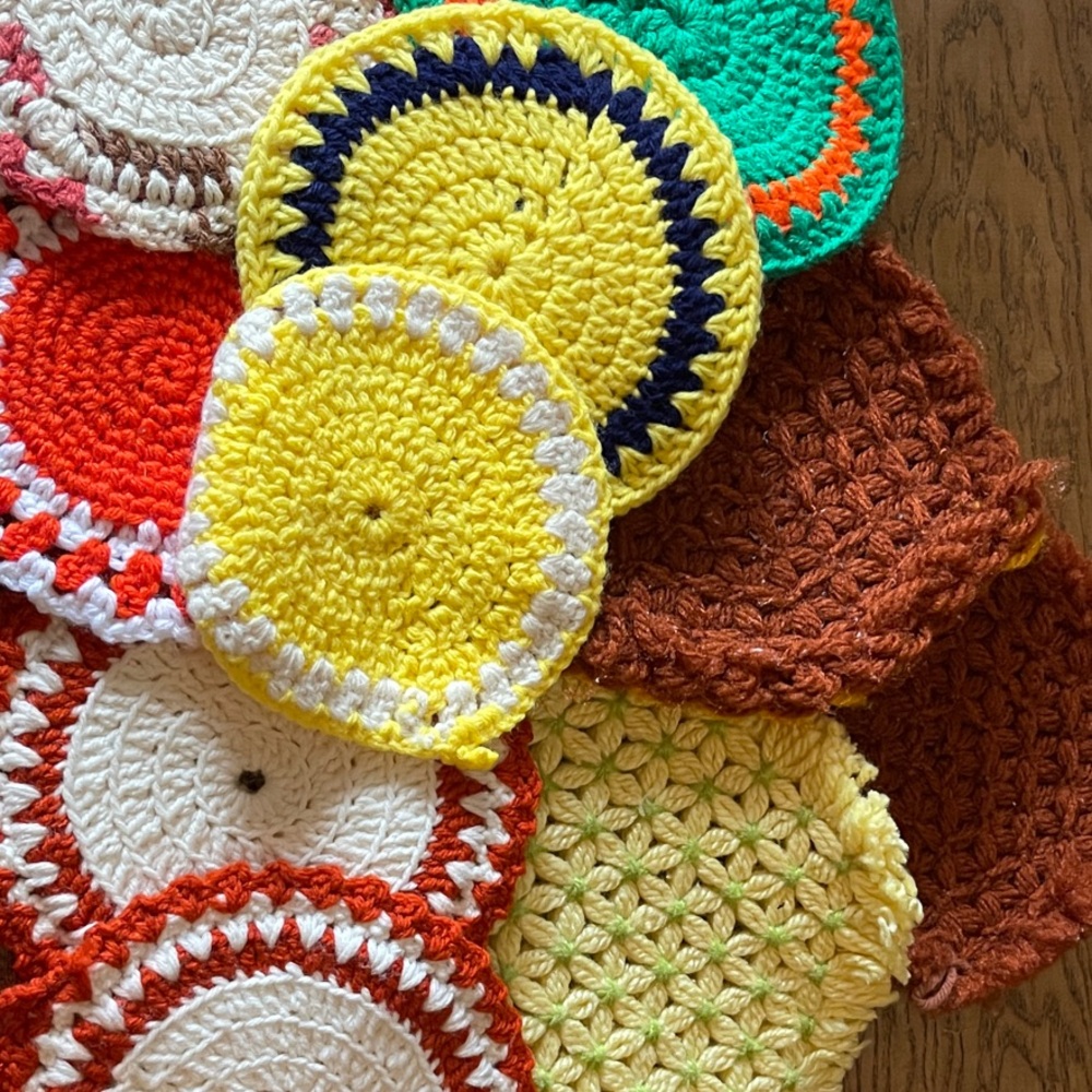 Fall Color Vintage Crochet Hot Pads Coasters Bundle of 10